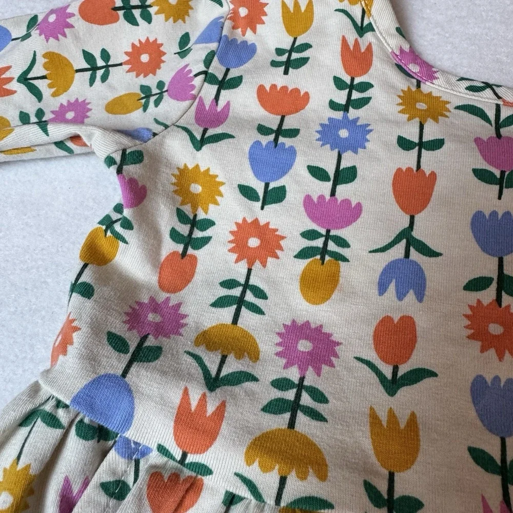 Hanna Andersson Girls Tip Floral Skater Dress Size 3T Pockets Cotton Stretch
